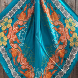 35X35" Teal and Orange Floral Paisley Wild Rag / Scarf