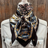 35X35" Black, Blue and Gold Floral Wild Rag / Scarf