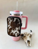 COWHIDE TUMBLER POUCH hair on cowhide accessory water jug