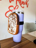 COWHIDE TUMBLER POUCH hair on cowhide accessory water jug