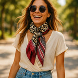 35X35" Wine Leopard Print Wild Rag/Scarf