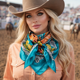 35X35" Teal and Orange Floral Paisley Wild Rag / Scarf
