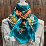 35X35" Teal and Orange Floral Paisley Wild Rag / Scarf