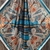 35X35"  Teal and Cream Paisley Wild Rag / Scarf