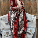 35X35"  Wine Red/Cream Paisley Wild Rag/Scarf