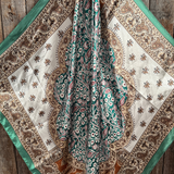 35X35" Teal, Brown and Tan Floral Wild Rag / Scarf