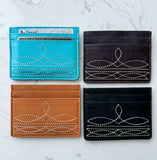 Western Boot Stitch Leather Credit Card Holder Money holder