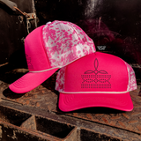 Rhinestone Boot Stitch Printed Mesh Trucker Cap