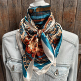 35X35"  Teal and Cream Paisley Wild Rag / Scarf