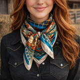 35X35"  Teal and Cream Paisley Wild Rag / Scarf