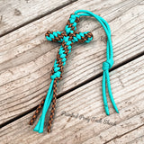 Cheetah & Teal Saddle Cross Charm